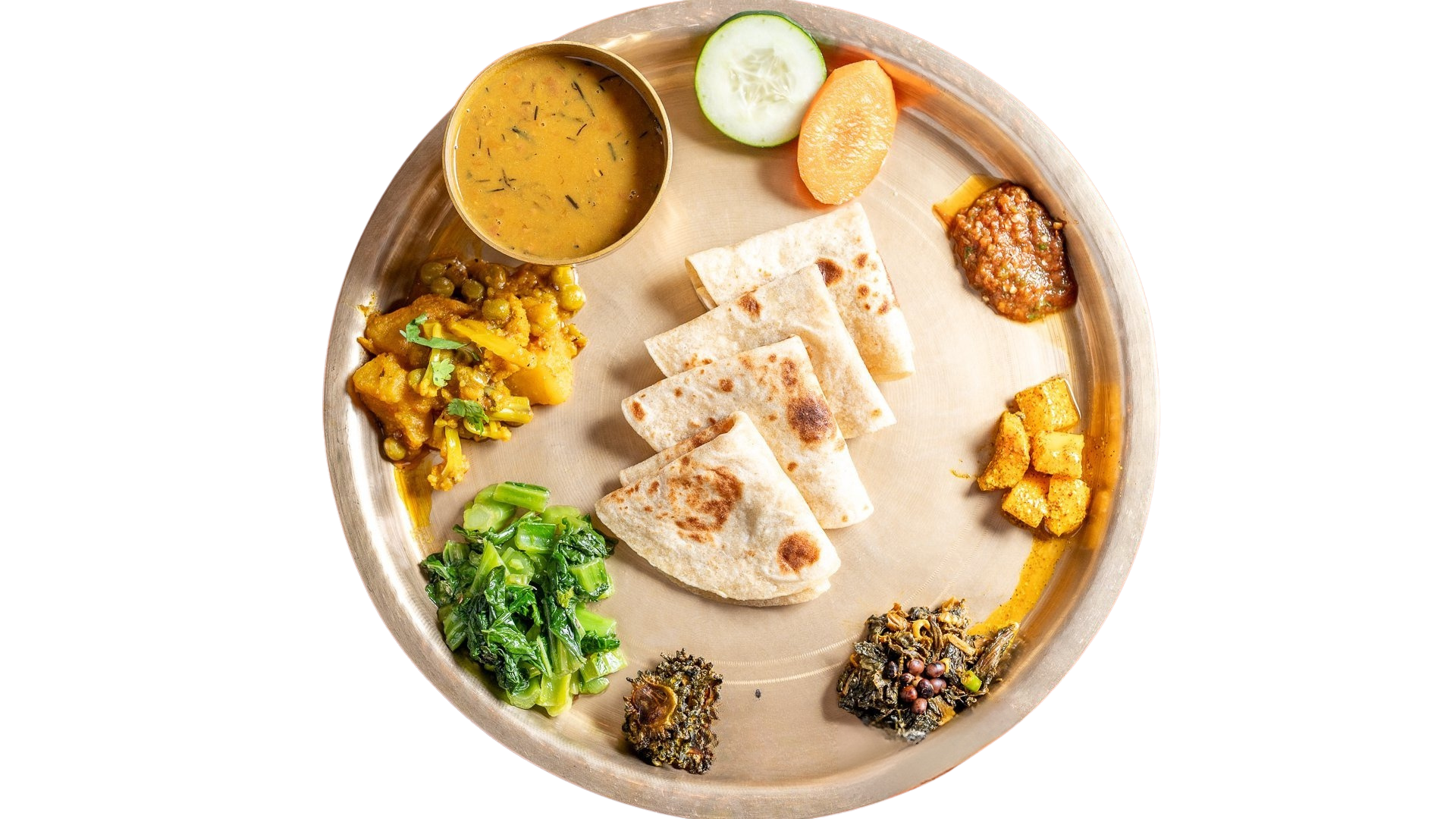 Newari special combined set of various separately prepared foods such as beaten rice, Bhatmas (black soybeans), Choila (Choice), Boiled fried egg, Radish pickle and Aalu Tama.